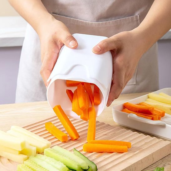 coupe légumes récipient collecteur transparent gradué